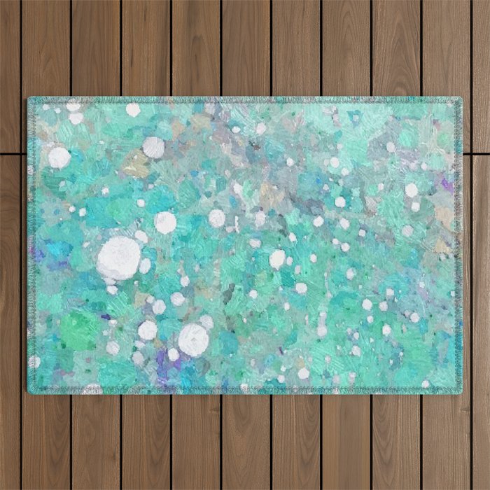 Blue Green Dreamy Marble, Minimal Abstract Pastel Graphic Design Eclectic Bohemian Painting Texture Outdoor Rug