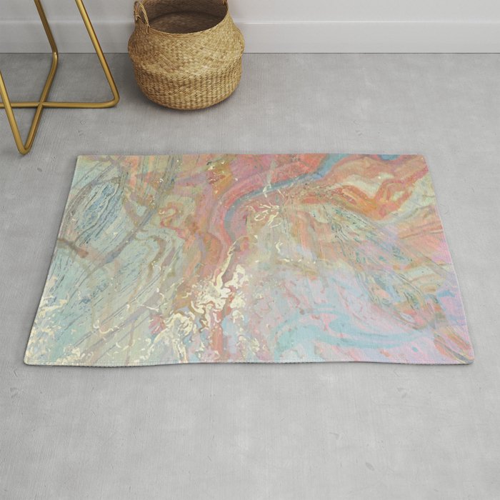 Marble Luxe, Abstract Nature Bohemian Texture, Blush Gold Scandanavian Pastel Neutral Rug
