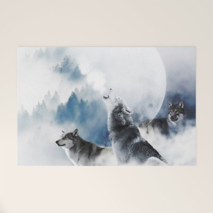 Winter Wolves, Wildlife Wolf Wild Dogs, Snow Full Moon Animals Photography Love Digital Art Welcome Mat