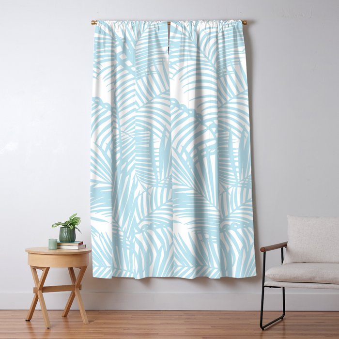 Pastel Blue Modern Simple Tropical Palm Tree Window Curtain