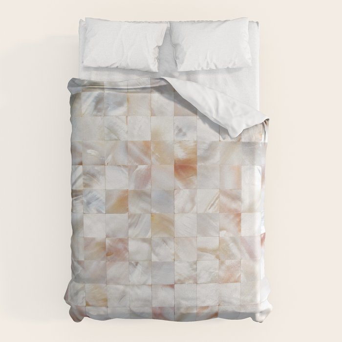 Mother Of Pearl, Exotic Tiles Photography, Neutral Minimal Geometrical Graphic Design Duvet Cover