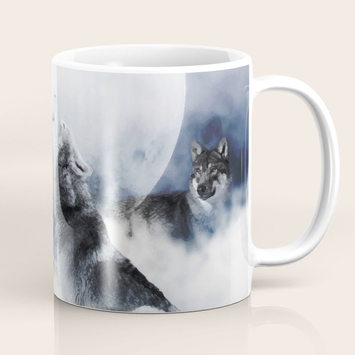 Winter Wolves, Wildlife Wolf Wild Dogs, Snow Full Moon Animals Photography Love Digital Art Coffee Mug