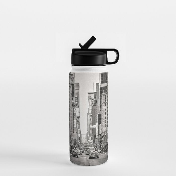 Sunset On 7th (Black And White Version) Water Bottle