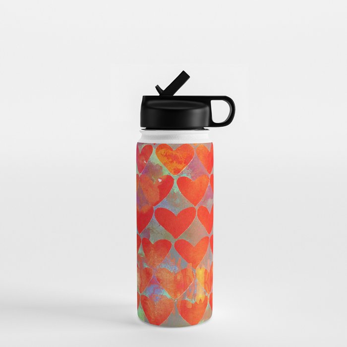 Love Overload, Maximalist Color Pop Red Graphic Hearts, Valentine'S Day Passion Colorful Water Bottle