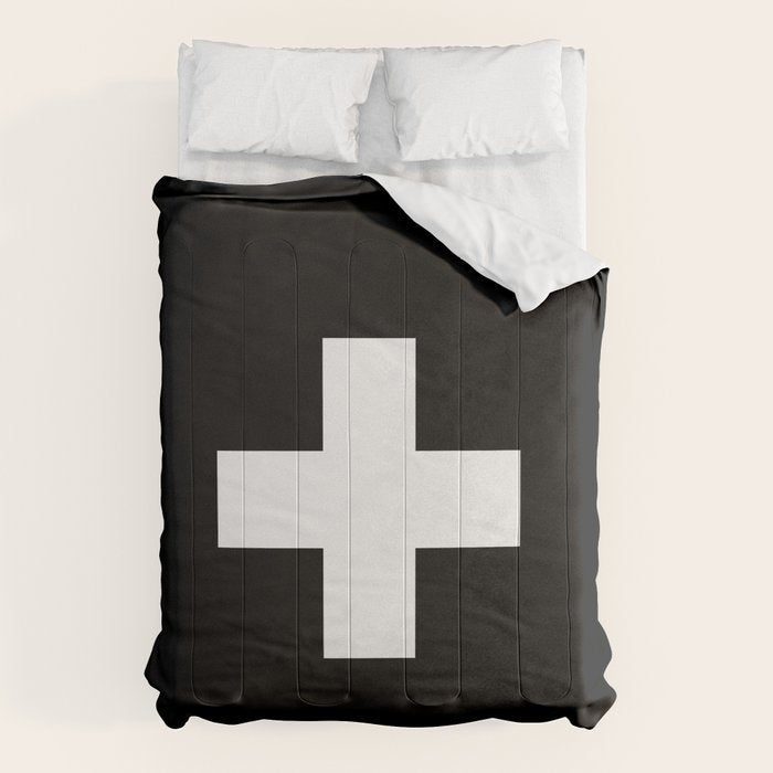 Swiss Cross Black And White Scandinavian Design For Minimalism Home Room Wall Decor Art Apartment Comforter