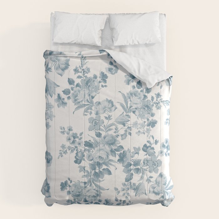 Vintage Blue White Bohemian Elegant Floral Comforter