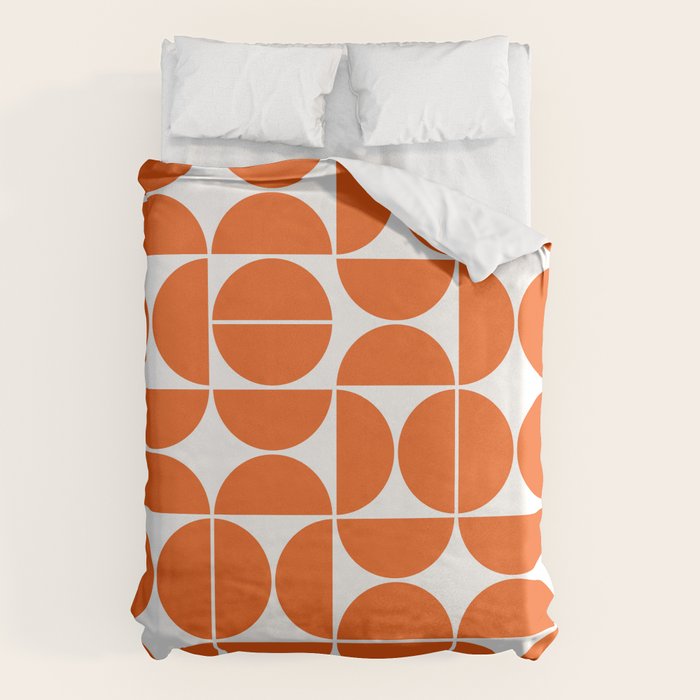 Mid Century Modern Geometric 04 Orange Duvet Cover