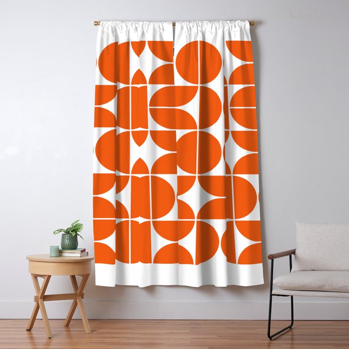 Mid Century Modern Geometric 04 Orange Window Curtain