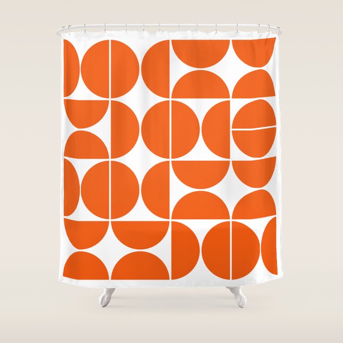 Mid Century Modern Geometric 04 Orange Shower Curtain