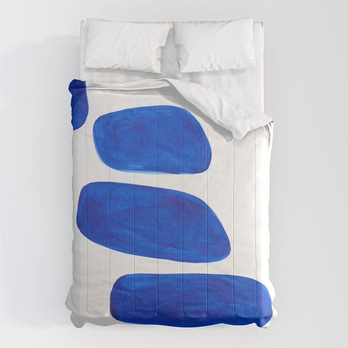 Mid Century Vintage Abstract Minimalist Colorful Pop Art Indigenous Phthalo Blue Pebbles Stacked Comforter