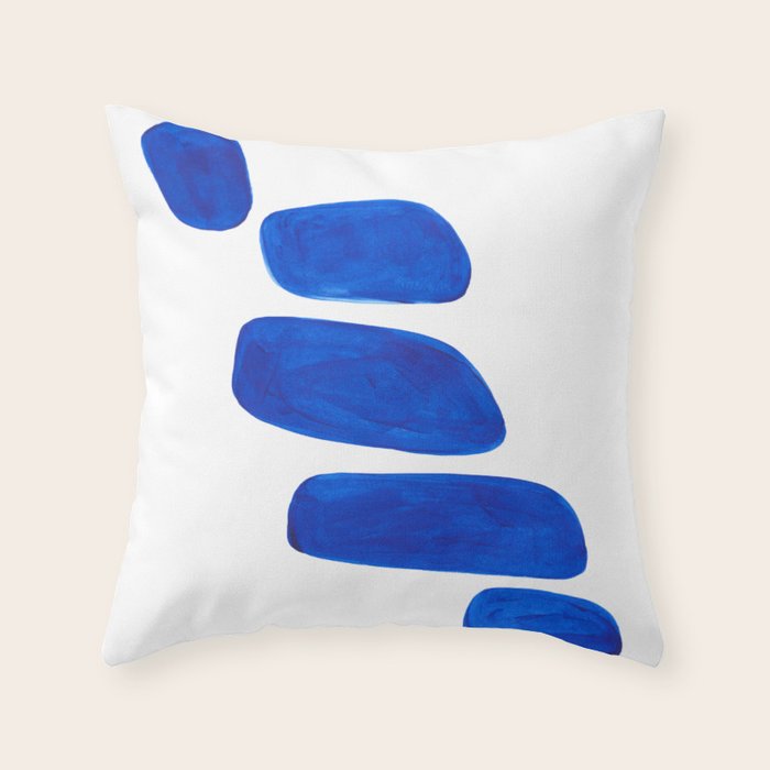 Mid Century Vintage Abstract Minimalist Colorful Pop Art Indigenous Phthalo Blue Pebbles Stacked Throw Pillow