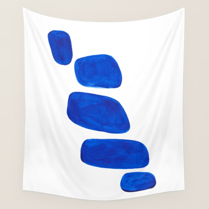 Mid Century Vintage Abstract Minimalist Colorful Pop Art Indigenous Phthalo Blue Pebbles Stacked Wall Tapestry