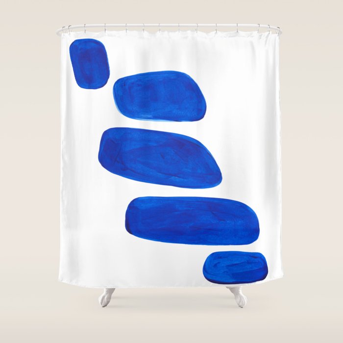 Mid Century Vintage Abstract Minimalist Colorful Pop Art Indigenous Phthalo Blue Pebbles Stacked Shower Curtain
