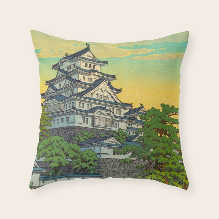 Kawase Hasui Vintage Japanese Woodblock Print Himeji Castle Throw Pillow