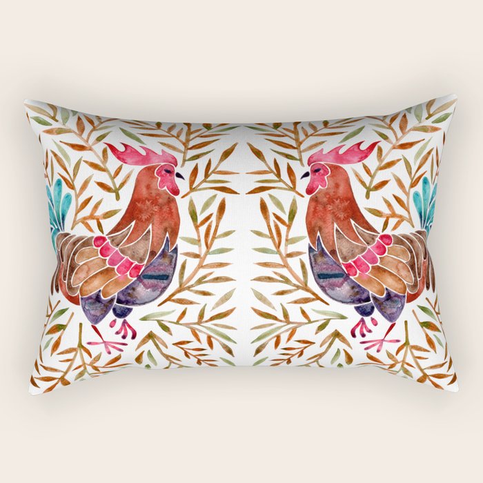 Le Coq â Watercolor Rooster With Sepia Leaves Rectangular Pillow
