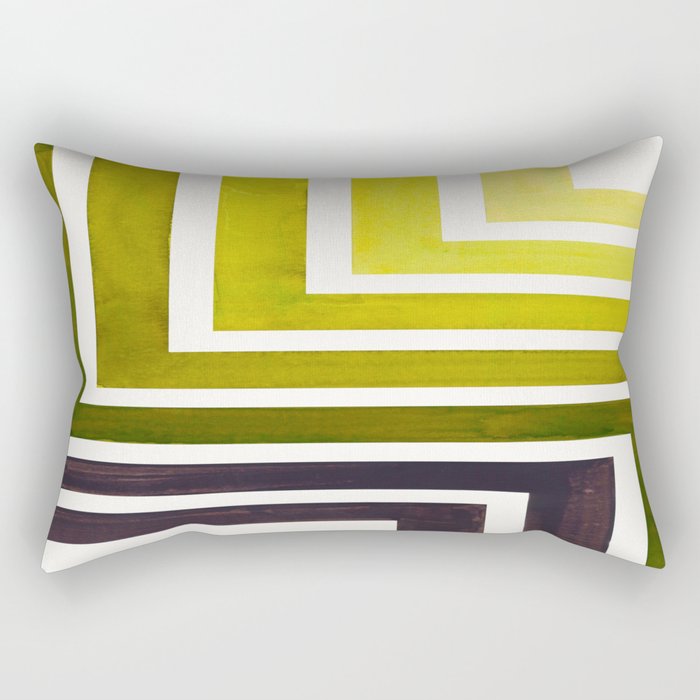 Olive Green Mid Century Modern Watercolor Colorful Ancient Aztec Art Pattern Minimalist Geometric Pa Rectangular Pillow