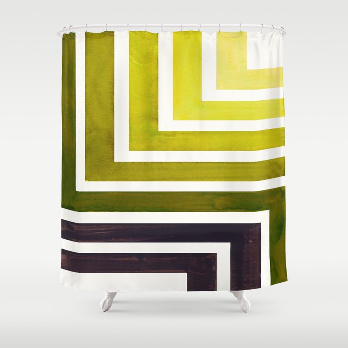 Olive Green Mid Century Modern Watercolor Colorful Ancient Aztec Art Pattern Minimalist Geometric Pa Shower Curtain