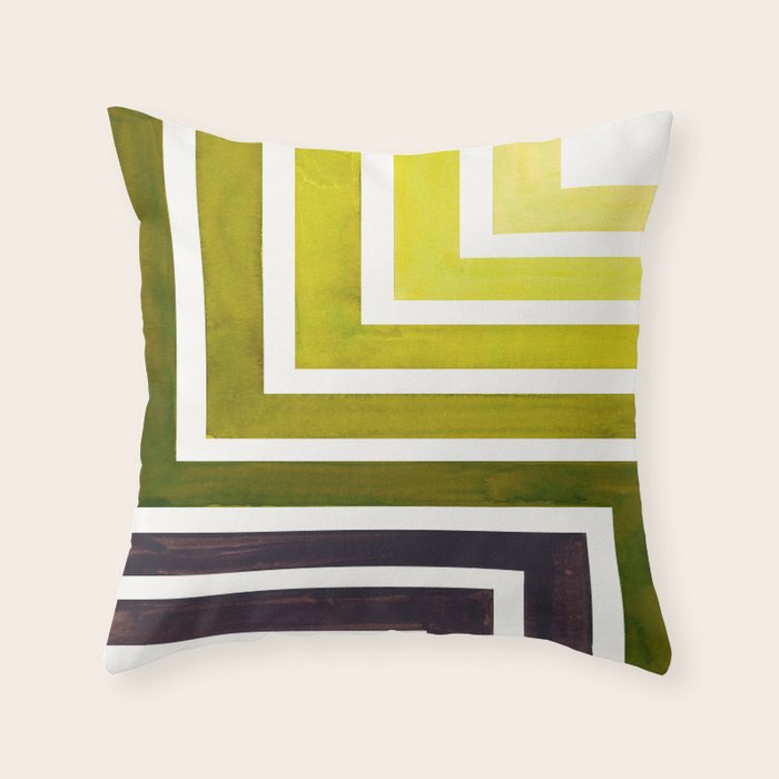Olive Green Mid Century Modern Watercolor Colorful Ancient Aztec Art Pattern Minimalist Geometric Pa Throw Pillow