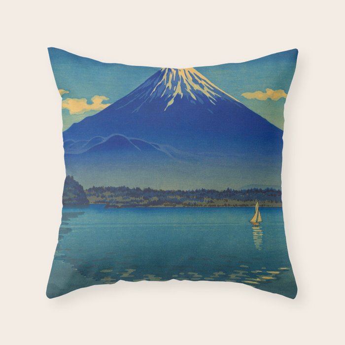 Tsuchiya Koitsu Vintage Japanese Woodblock Print Mount Fuji Throw Pillow