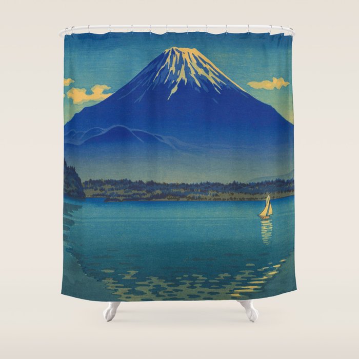 Tsuchiya Koitsu Vintage Japanese Woodblock Print Mount Fuji Shower Curtain