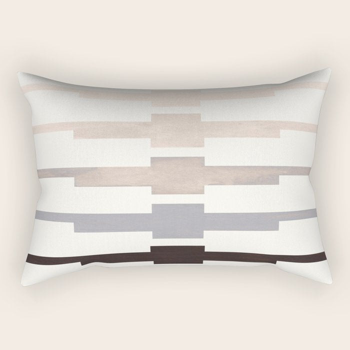 Mid Century Minimalist Ancient Aztec Inca Geometric Pattern Watercolor Grey Colorful Gouache Paintin Rectangular Pillow