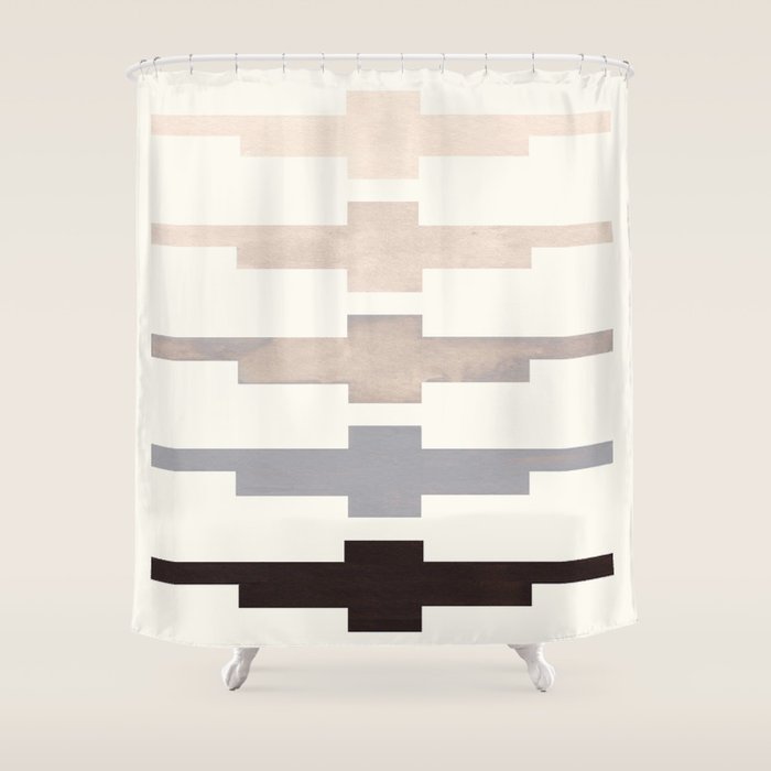 Mid Century Minimalist Ancient Aztec Inca Geometric Pattern Watercolor Grey Colorful Gouache Paintin Shower Curtain