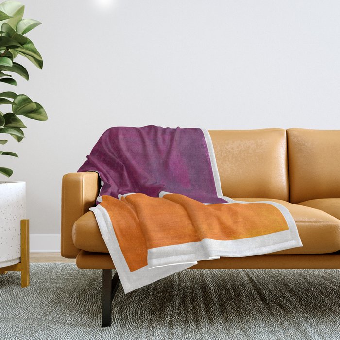 Purple Wine Yellow Ochremid Century Modern Abstract Minimalist Rothko Color Field Squares Throw Blanket