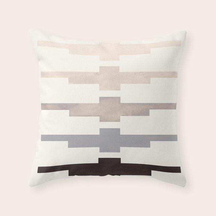 Mid Century Minimalist Ancient Aztec Inca Geometric Pattern Watercolor Grey Colorful Gouache Paintin Throw Pillow