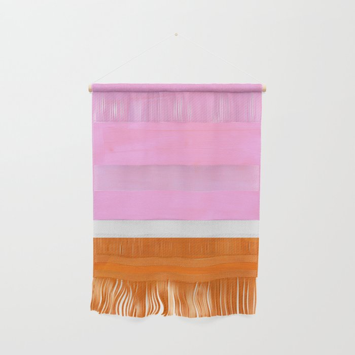 Pastel Neon Pink Yellow Ochre Mid Century Modern Abstract Minimalist Rothko Color Field Squares Wall Hanging