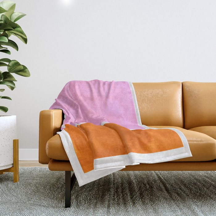 Pastel Neon Pink Yellow Ochre Mid Century Modern Abstract Minimalist Rothko Color Field Squares Throw Blanket