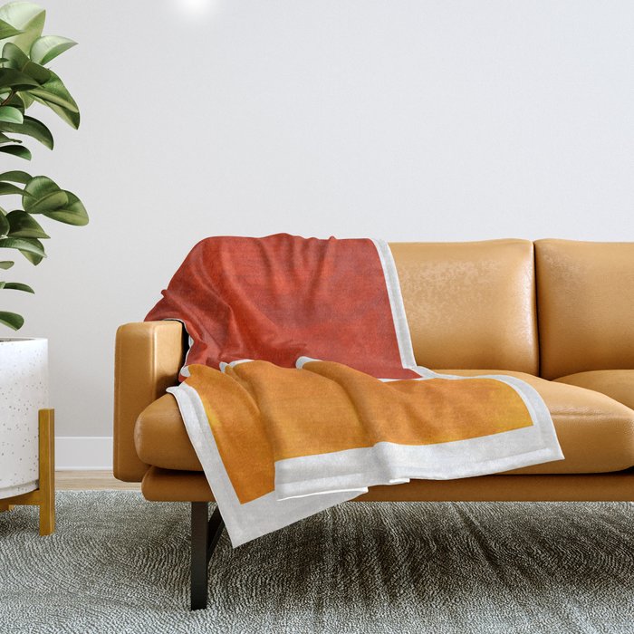 Burnt Orange Yellow Ochre Mid Century Modern Abstract Minimalist Rothko Color Field Squares Throw Blanket