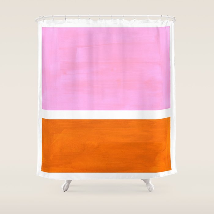 Pastel Neon Pink Yellow Ochre Mid Century Modern Abstract Minimalist Rothko Color Field Squares Shower Curtain