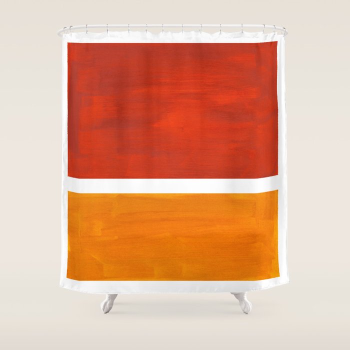 Burnt Orange Yellow Ochre Mid Century Modern Abstract Minimalist Rothko Color Field Squares Shower Curtain