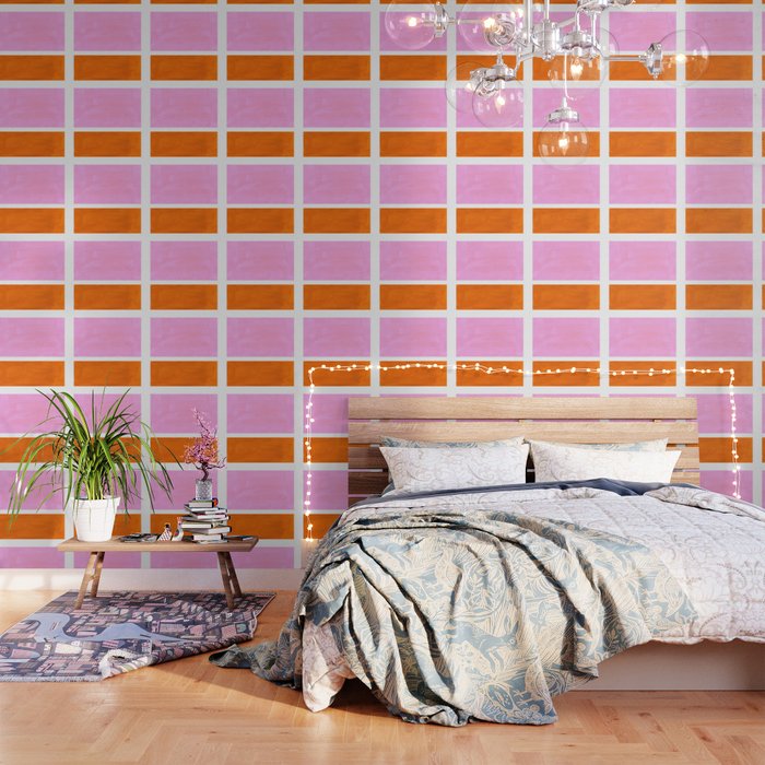 Pastel Neon Pink Yellow Ochre Mid Century Modern Abstract Minimalist Rothko Color Field Squares Wallpaper