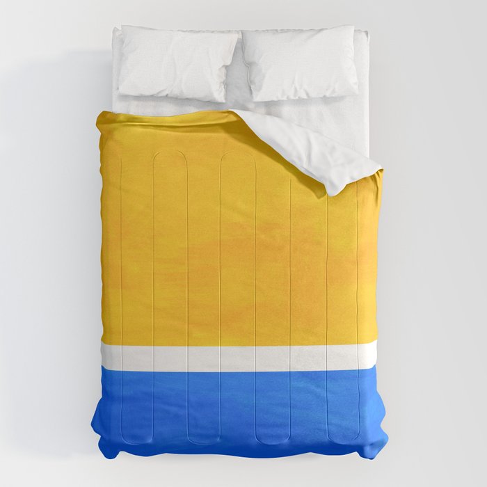 Primary Yellow Cerulean Blue Mid Century Modern Abstract Minimalist Rothko Color Field Squares Comforter