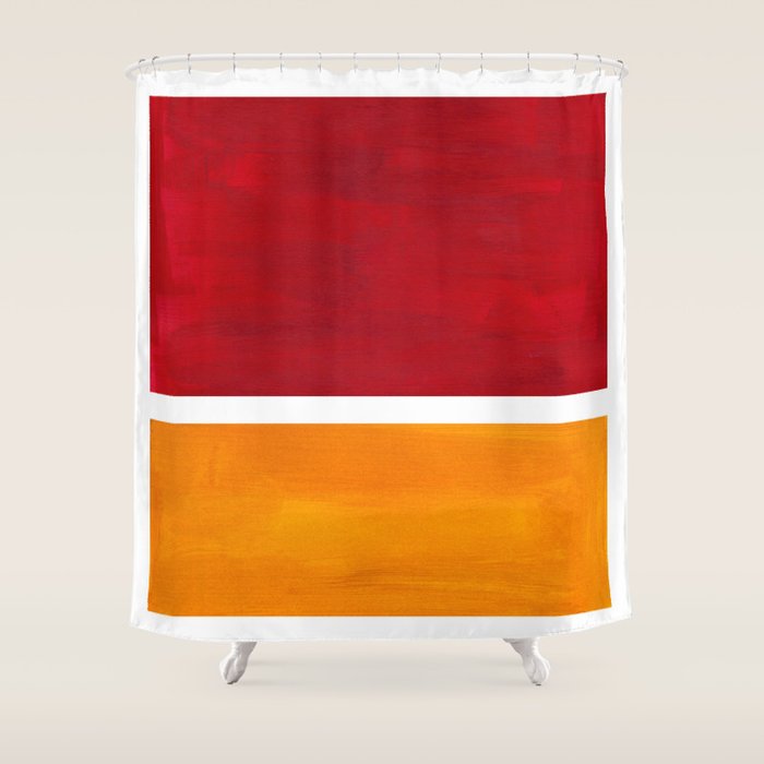 Burnt Red Yellow Ochre Mid Century Modern Abstract Minimalist Rothko Color Field Squares Shower Curtain