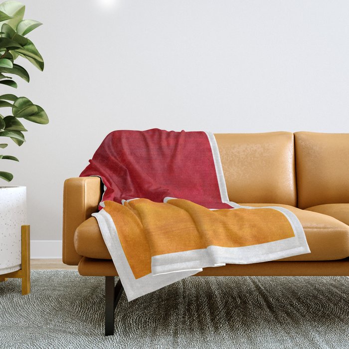 Burnt Red Yellow Ochre Mid Century Modern Abstract Minimalist Rothko Color Field Squares Throw Blanket