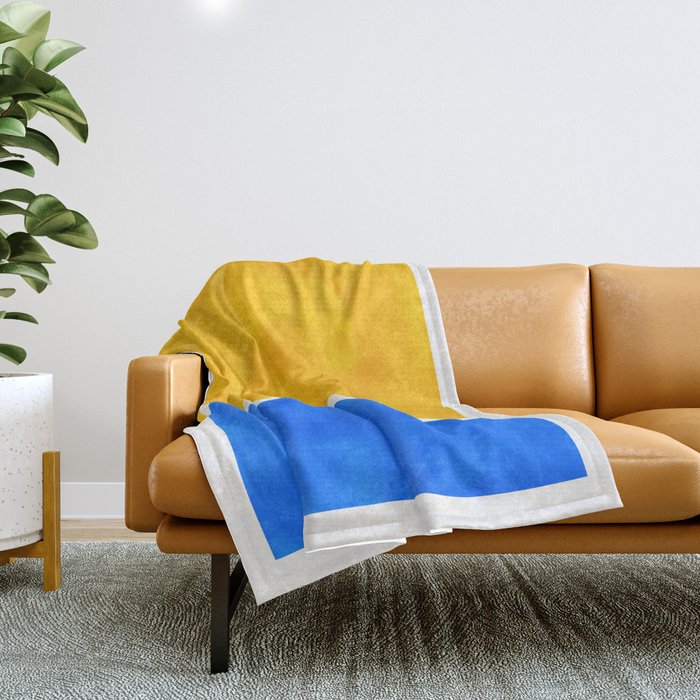 Primary Yellow Cerulean Blue Mid Century Modern Abstract Minimalist Rothko Color Field Squares Throw Blanket