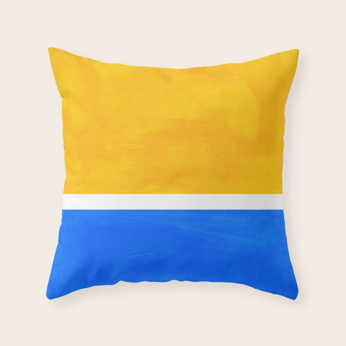 Primary Yellow Cerulean Blue Mid Century Modern Abstract Minimalist Rothko Color Field Squares Throw Pillow