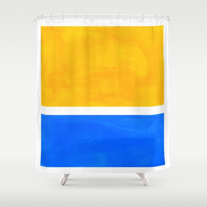 Primary Yellow Cerulean Blue Mid Century Modern Abstract Minimalist Rothko Color Field Squares Shower Curtain