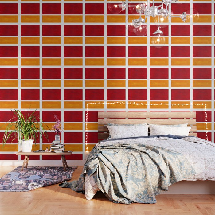 Burnt Red Yellow Ochre Mid Century Modern Abstract Minimalist Rothko Color Field Squares Wallpaper
