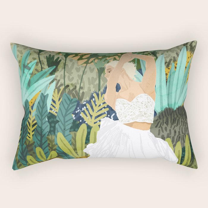 Forest Bride | Jungle Wedding Painting | Travel Solo | Blonde Woman Dancing Joy Rectangular Pillow
