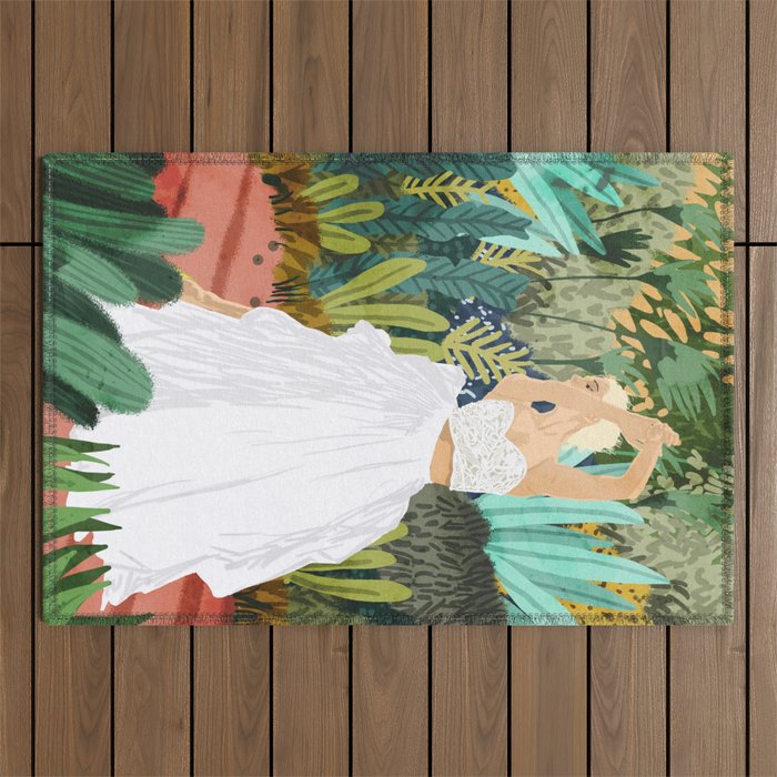 Forest Bride | Jungle Wedding Painting | Travel Solo | Blonde Woman Dancing Joy Outdoor Rug