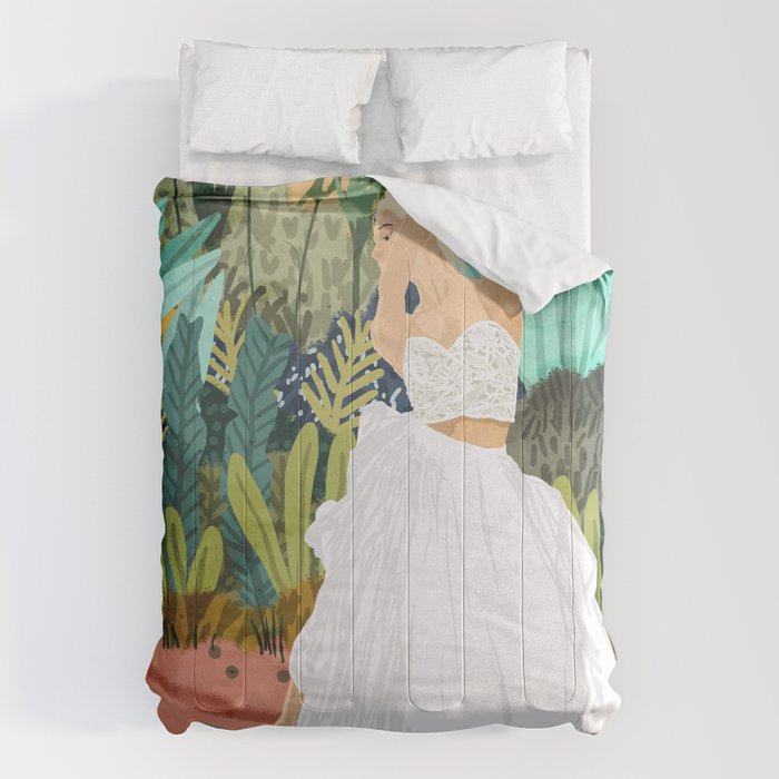 Forest Bride | Jungle Wedding Painting | Travel Solo | Blonde Woman Dancing Joy Comforter