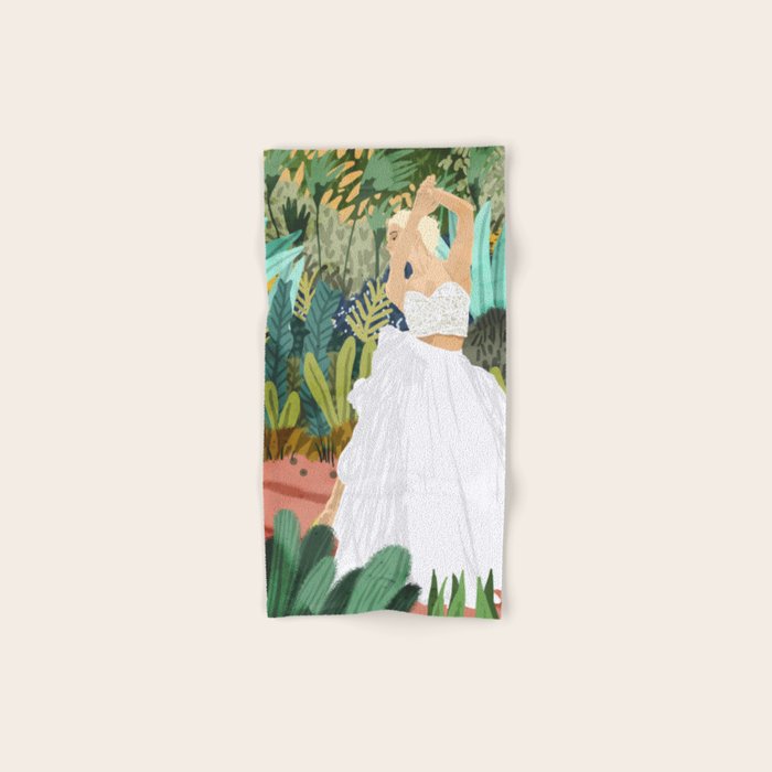 Forest Bride | Jungle Wedding Painting | Travel Solo | Blonde Woman Dancing Joy Bath Towel