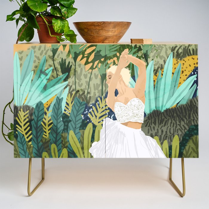 Forest Bride | Jungle Wedding Painting | Travel Solo | Blonde Woman Dancing Joy Credenza