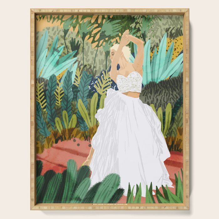 Forest Bride | Jungle Wedding Painting | Travel Solo | Blonde Woman Dancing Joy Serving Tray