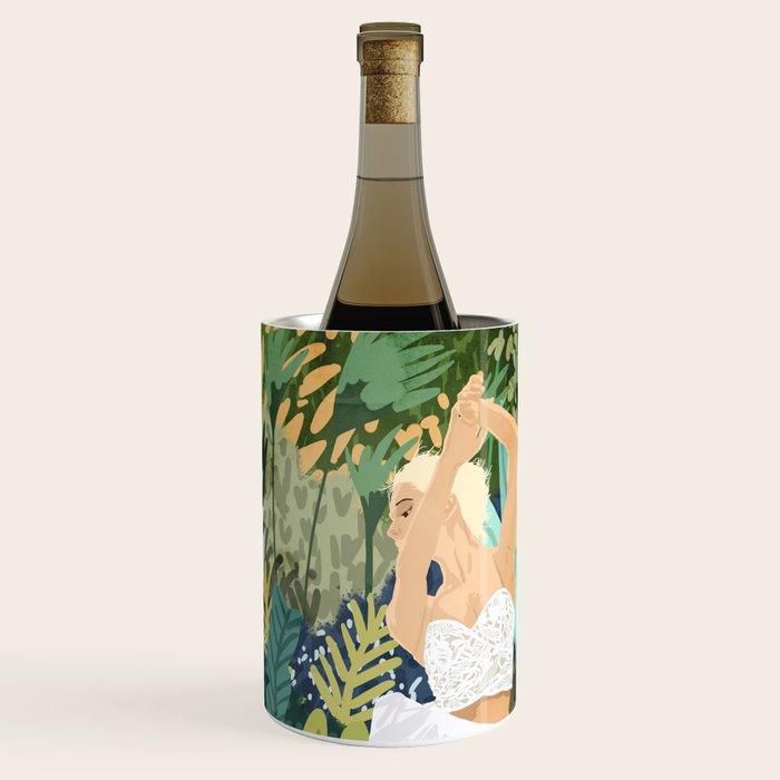 Forest Bride | Jungle Wedding Painting | Travel Solo | Blonde Woman Dancing Joy Wine Chiller