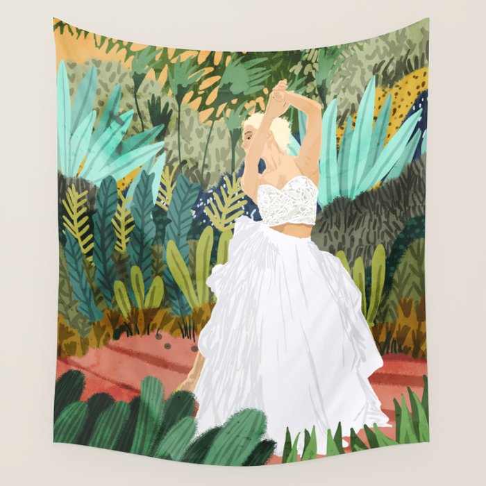 Forest Bride | Jungle Wedding Painting | Travel Solo | Blonde Woman Dancing Joy Wall Tapestry