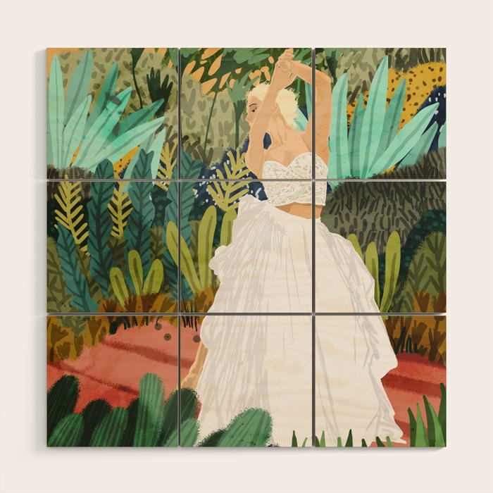 Forest Bride | Jungle Wedding Painting | Travel Solo | Blonde Woman Dancing Joy Wood Wall Art